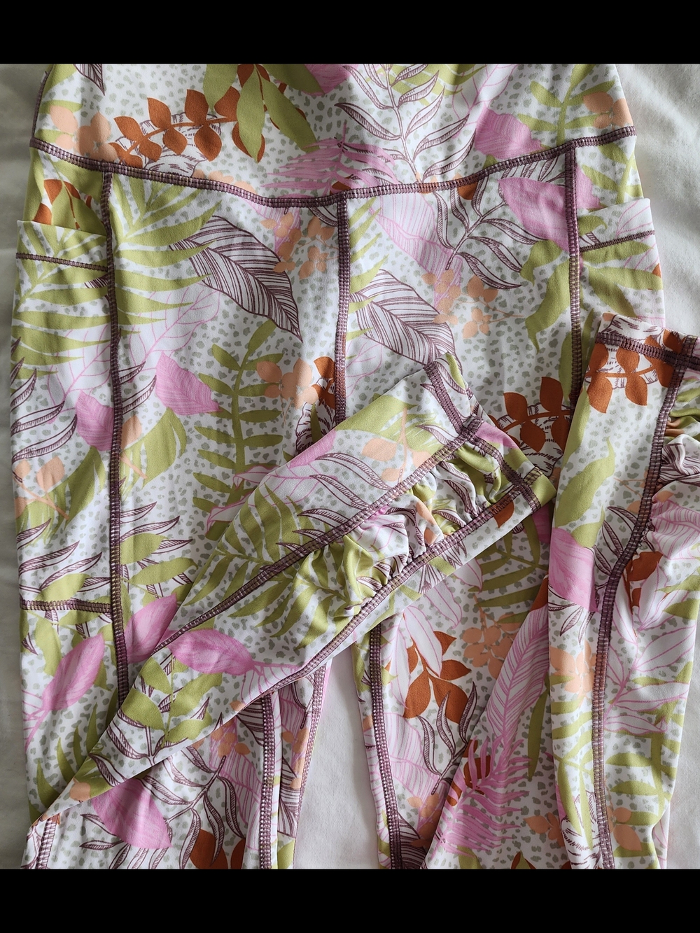 Tropical Leaf Print Leggings in Pink, Lime & Orange